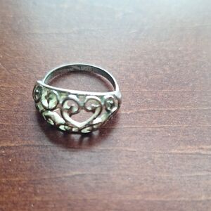 Elegant Silver Tone Heart Ring Costume Ring Size 8